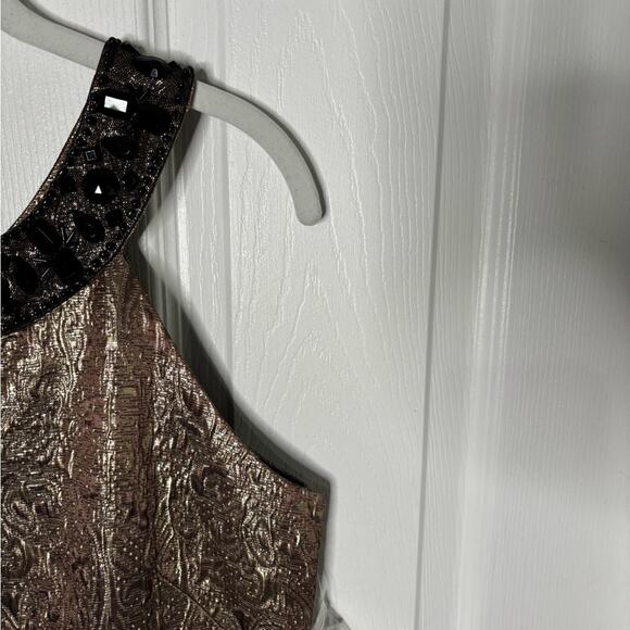 Eliza J Gold Embroidered Sleeveless Dress Black Beaded Neckline Size 10 - Picture 4 of 7